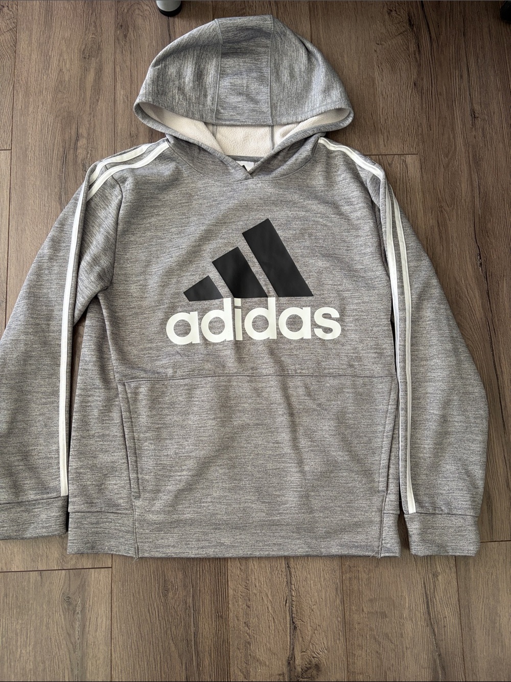 adidas Boys Gray Hoodie with Logo. Boys size Large 14/16